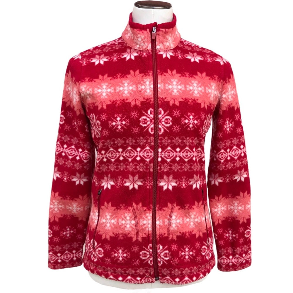 Talbots Snowflake Full Zip Fleece Jacket Sweater - image 1